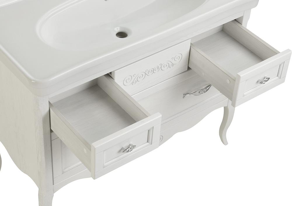 Мебель для ванной подвесная ASB-Woodline Модерн 105 белая патина серебро