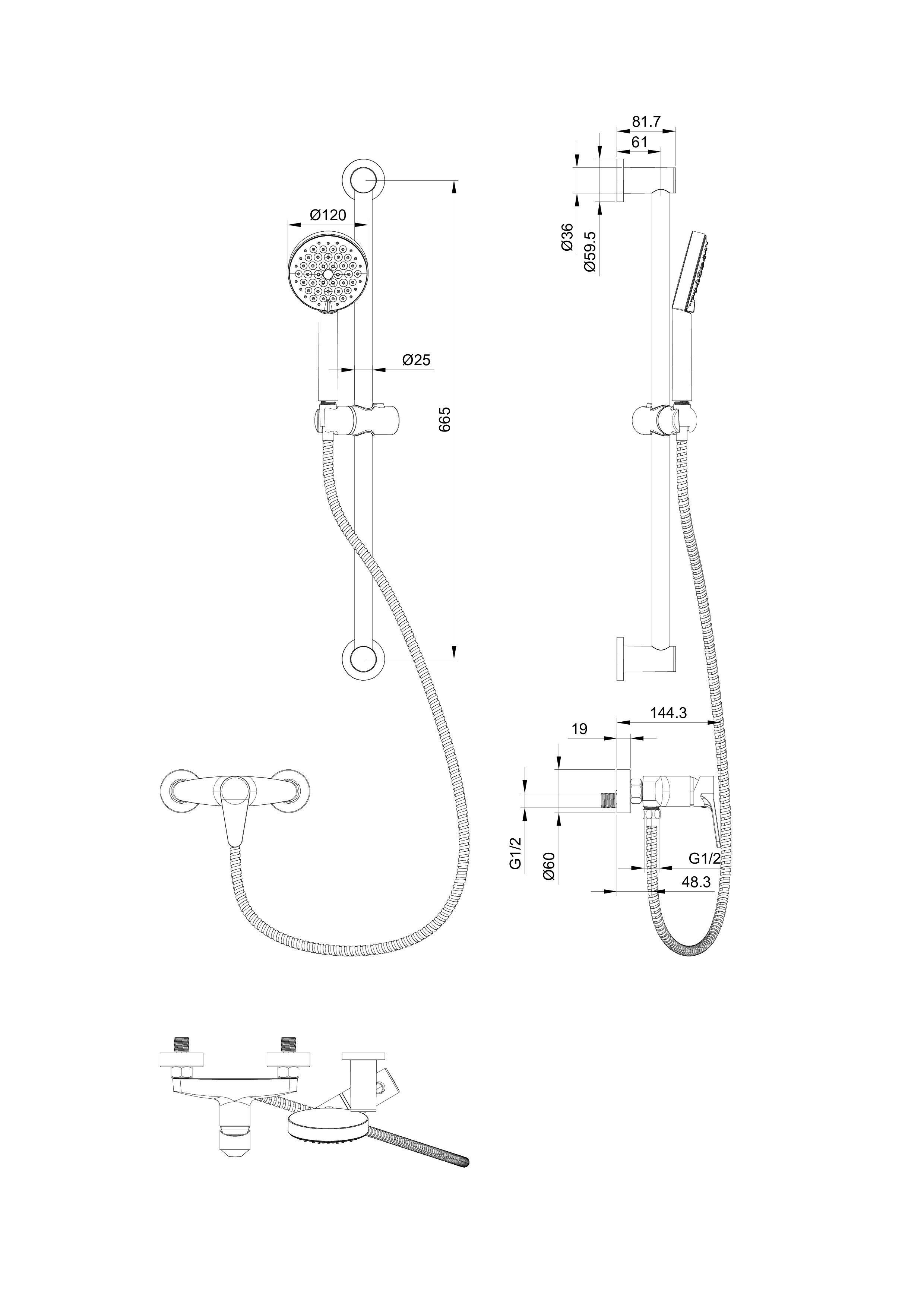 Смеситель для душа с гарнитуром WONZON & WOGHAND, Белый матовый WW-AE3103-MW