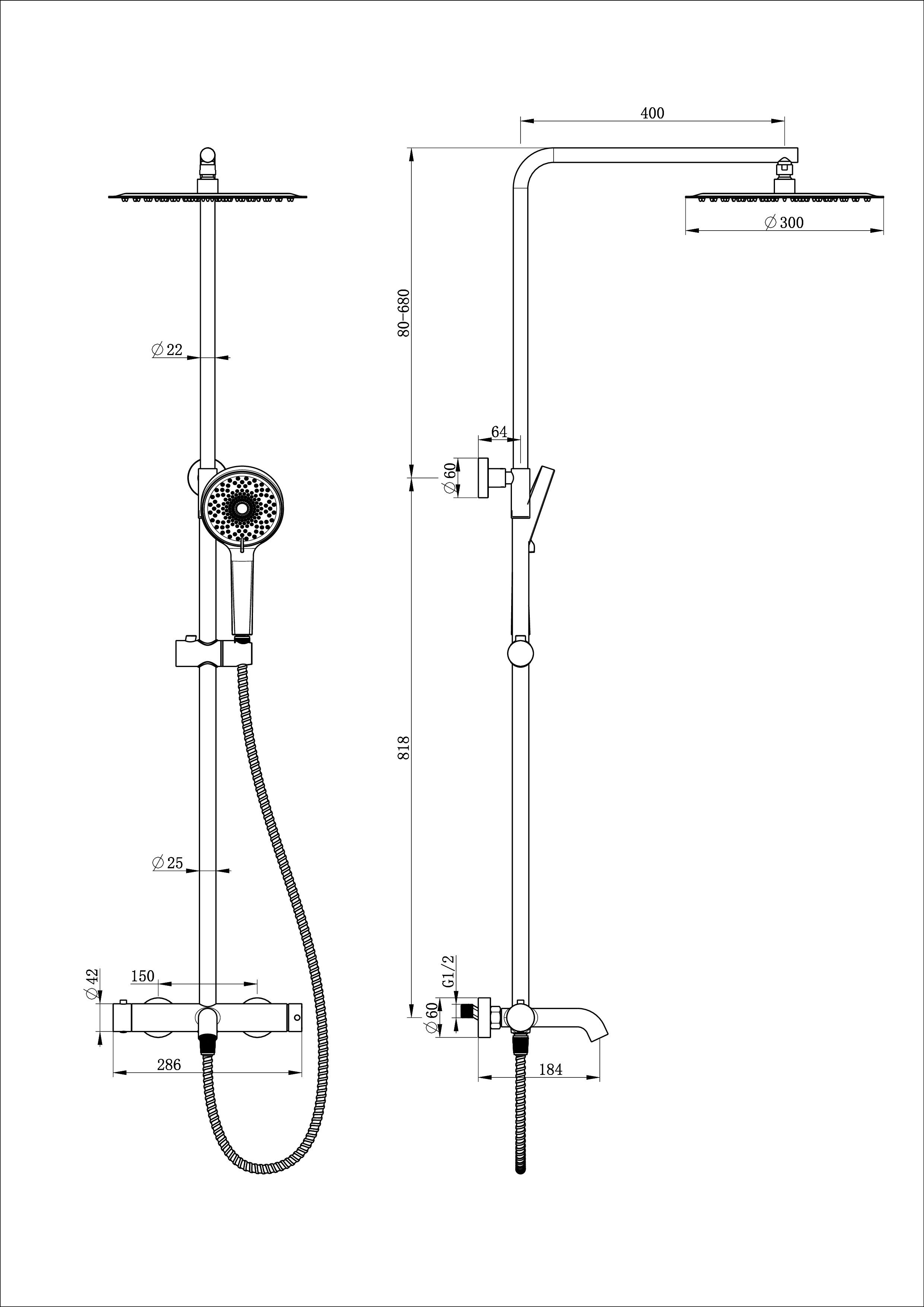 Душевая система WONZON & WOGHAND STICK, Черный матовый WW-88739017-MB