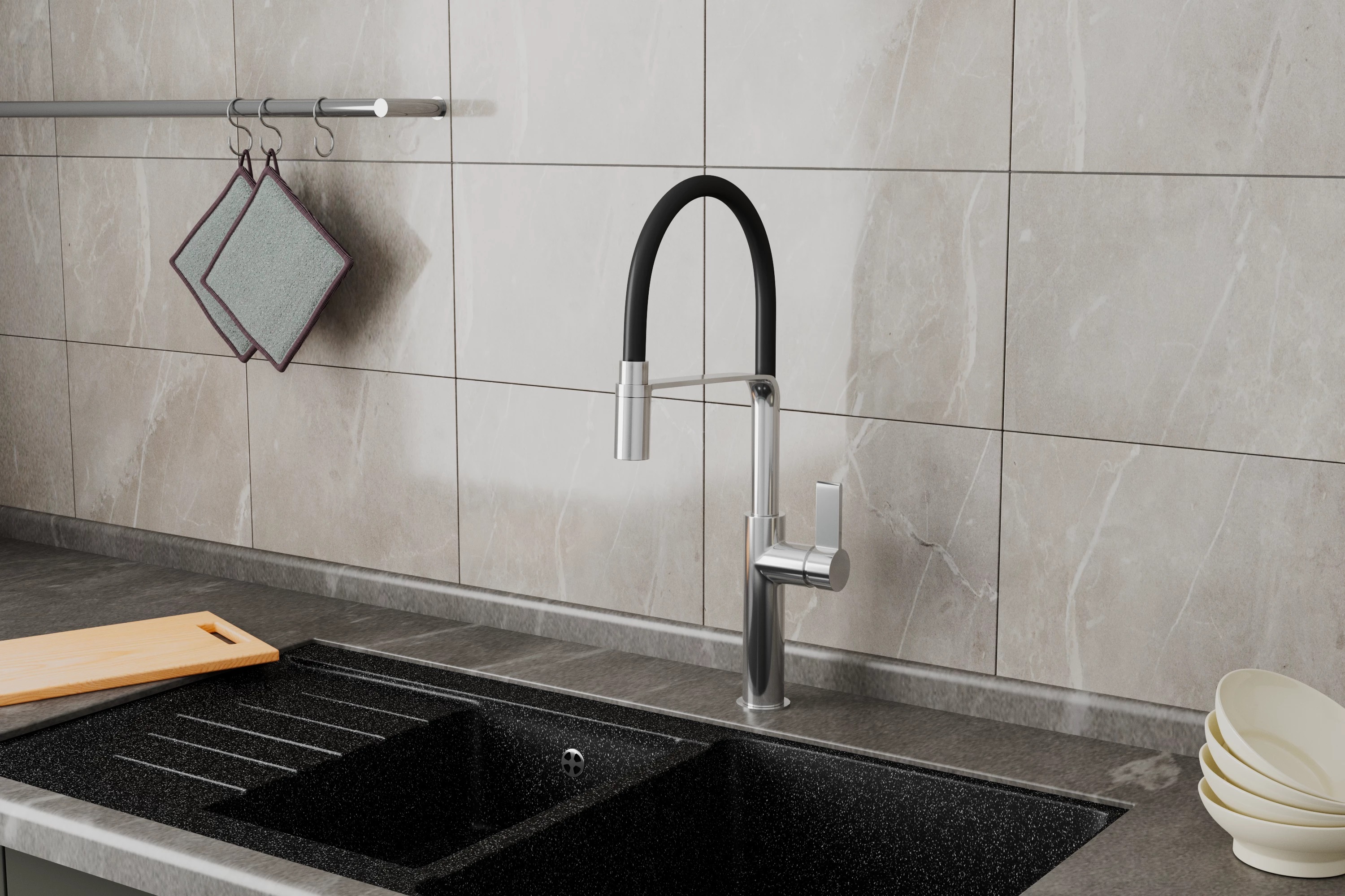 Смеситель для кухонной мойки с гибким изливом Rush MS9035-35Black