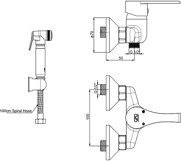 Смеситель для душа GPD Atros MTB65 + STS01 с ручным душем