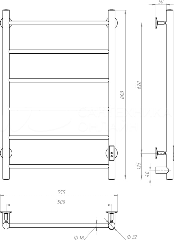 Полотенцесушитель электрический Тругор Аспект ПЭК СП1 80x50