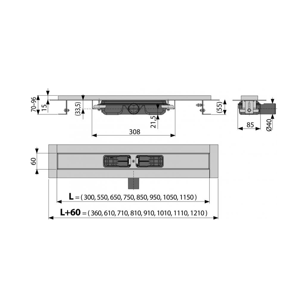 Водоотводящий желоб Low ALCAPLAST APZ101-750