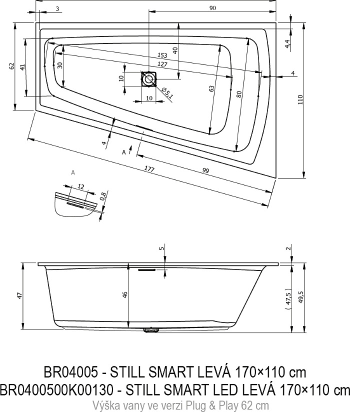 Акриловая ванна Riho Still Smart Elite 170x110 L