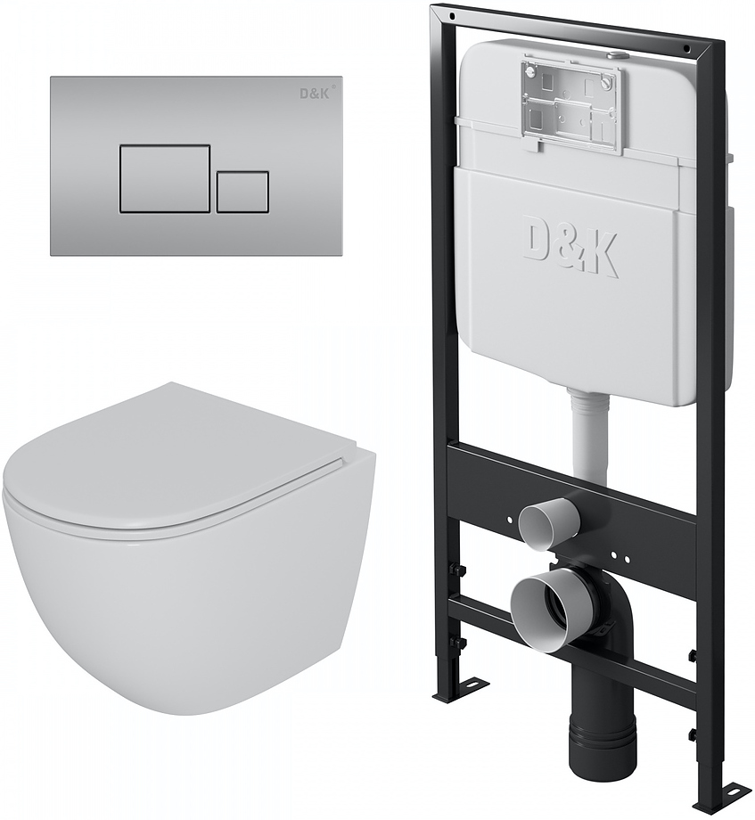 Унитаз подвесной с инсталляцией, сиденьем и клавишей смыва D&K Matrix DS1391604