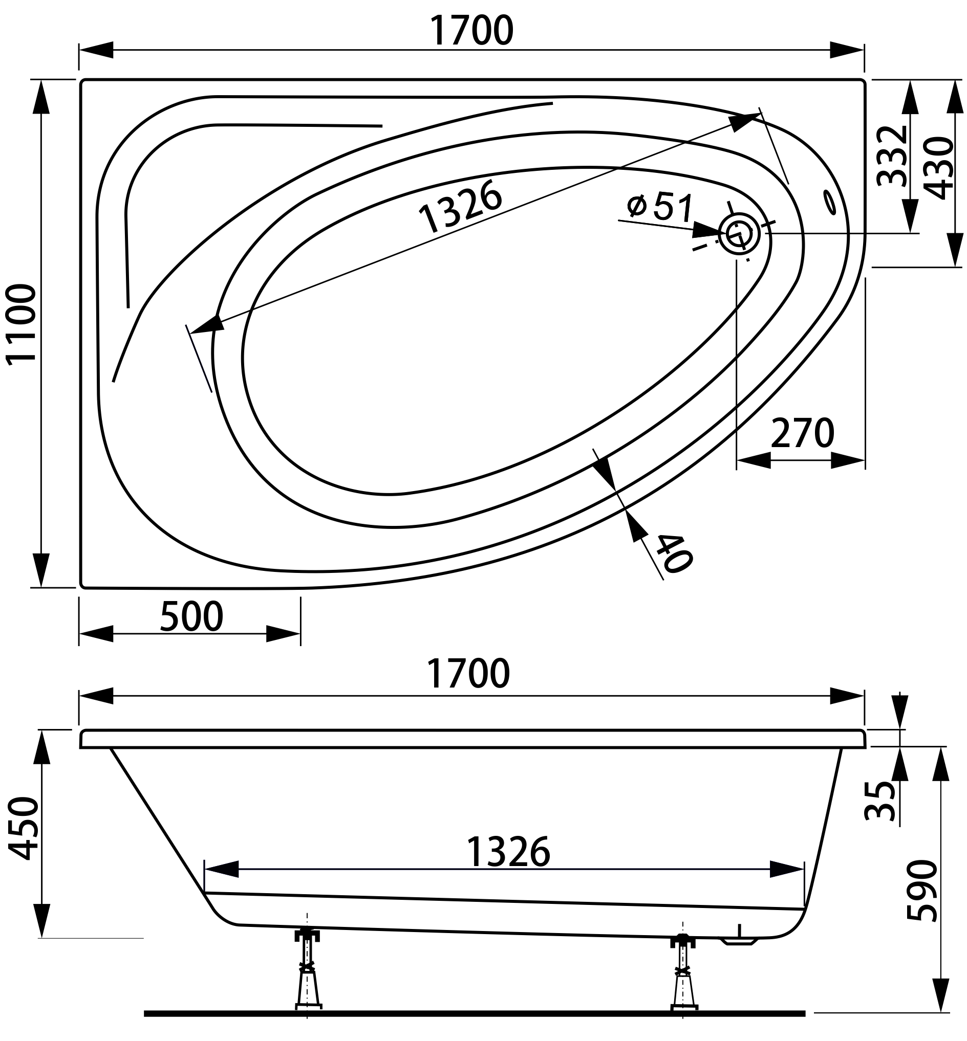 Акриловая ванна VAGNERPLAST Hapi VPBA170HAP3PX-04 170х110 Right
