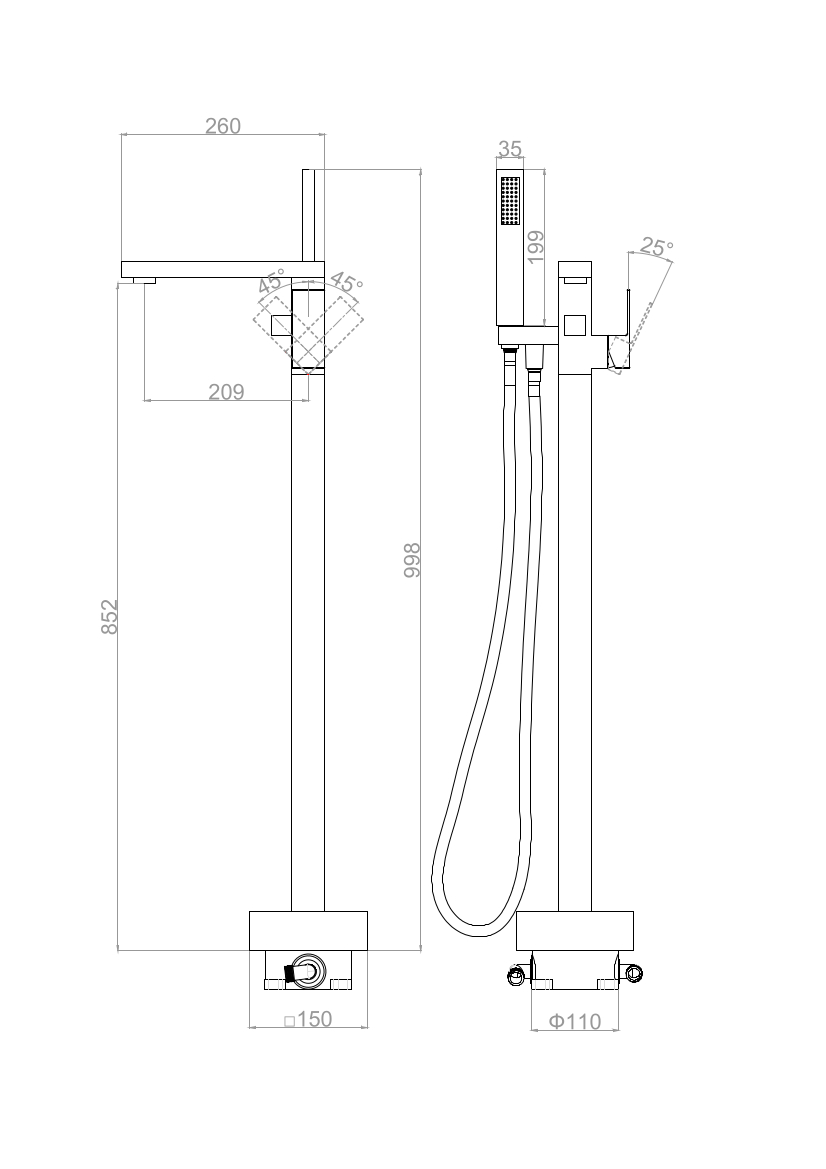 Смеситель для ванны напольный D&K Bayern.Liszt DA1516007 матовое золото