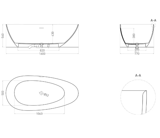 Ванна из искусственного камня Salini Paola In S-Sense 160x80 глянцевая