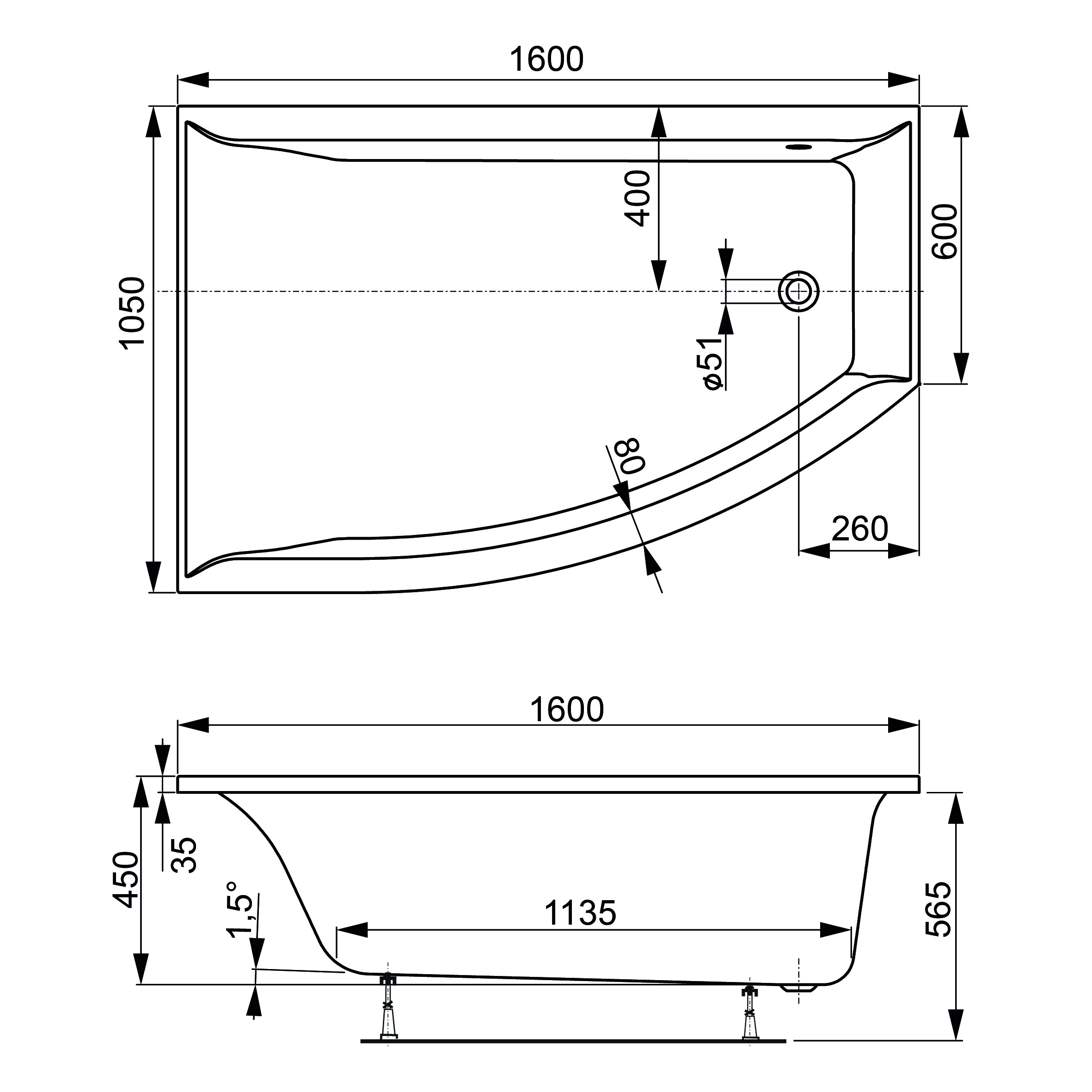 Акриловая ванна VAGNERPLAST Veronela OFFSET VPBA160VEA3LX-04 160х105 Left