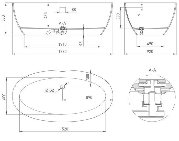Ванна из искусственного камня Salini Alda Nuova S-Sense 180x90, глянцевая