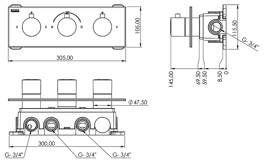 Комплект душевой Teska Lande Thermostat T4000C