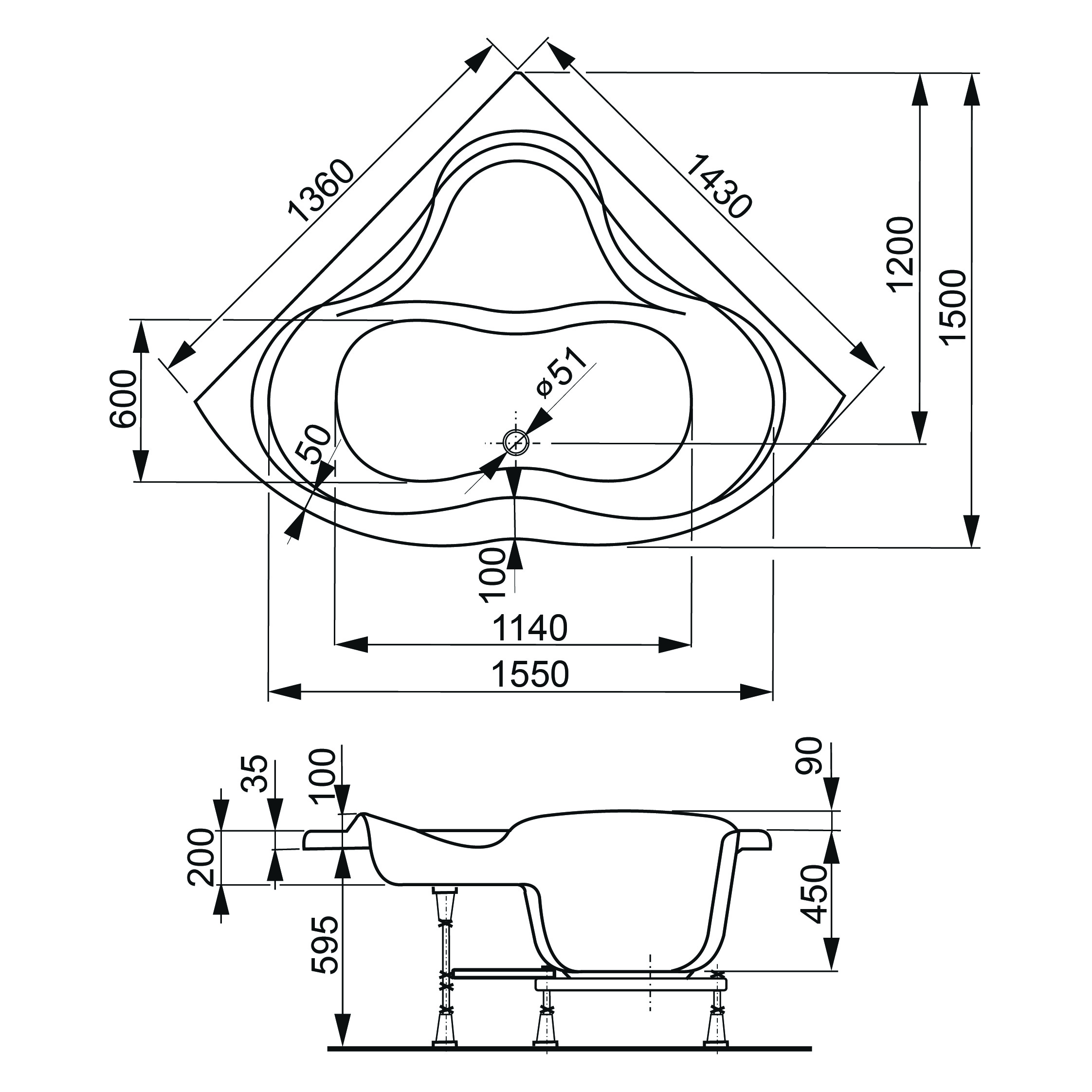 Акриловая ванна VAGNERPLAST Iris VPBA143IRI3X-04 143х143