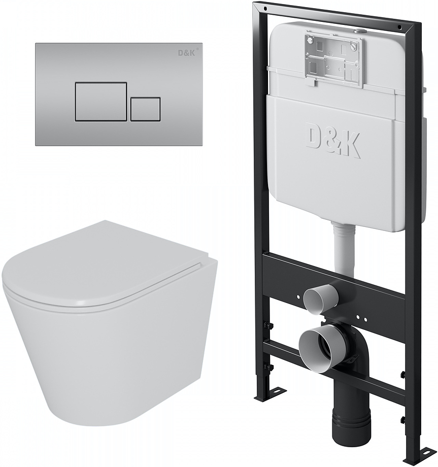 Унитаз подвесной с инсталляцией, сиденьем и клавишей смыва D&K DS1021604
