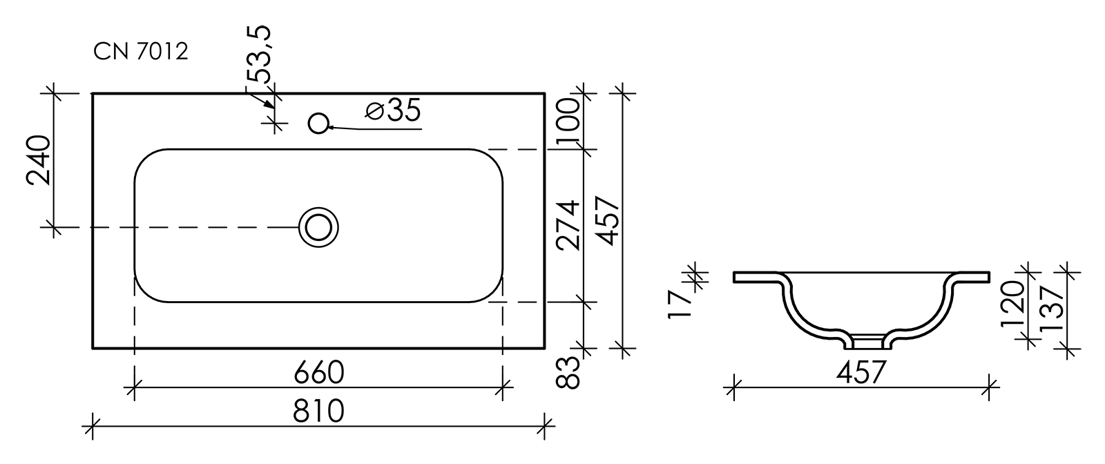 Раковина накладная Sancos Element 80 см