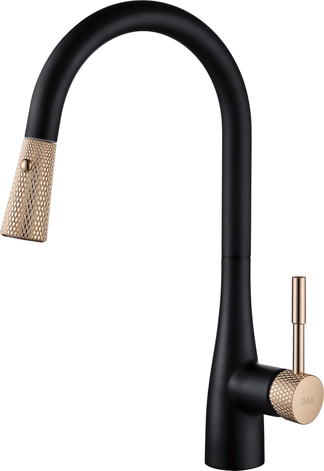 Смеситель для кухни D&K Rhein Schiller DA1462517D с выдвижной лейкой, золото, черный