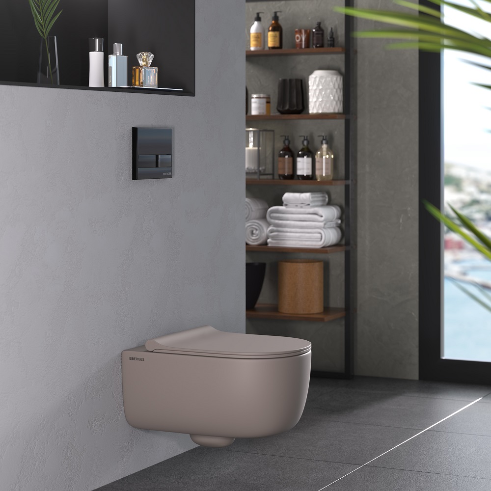 Унитаз подвесной Berges EGO XL 083216 безободковый, серый матовый