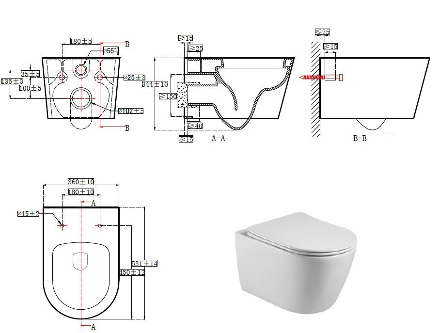 Унитаз подвесной безободковый Aquatek Бетта AQ1253W-00 с сиденьем Soft Close