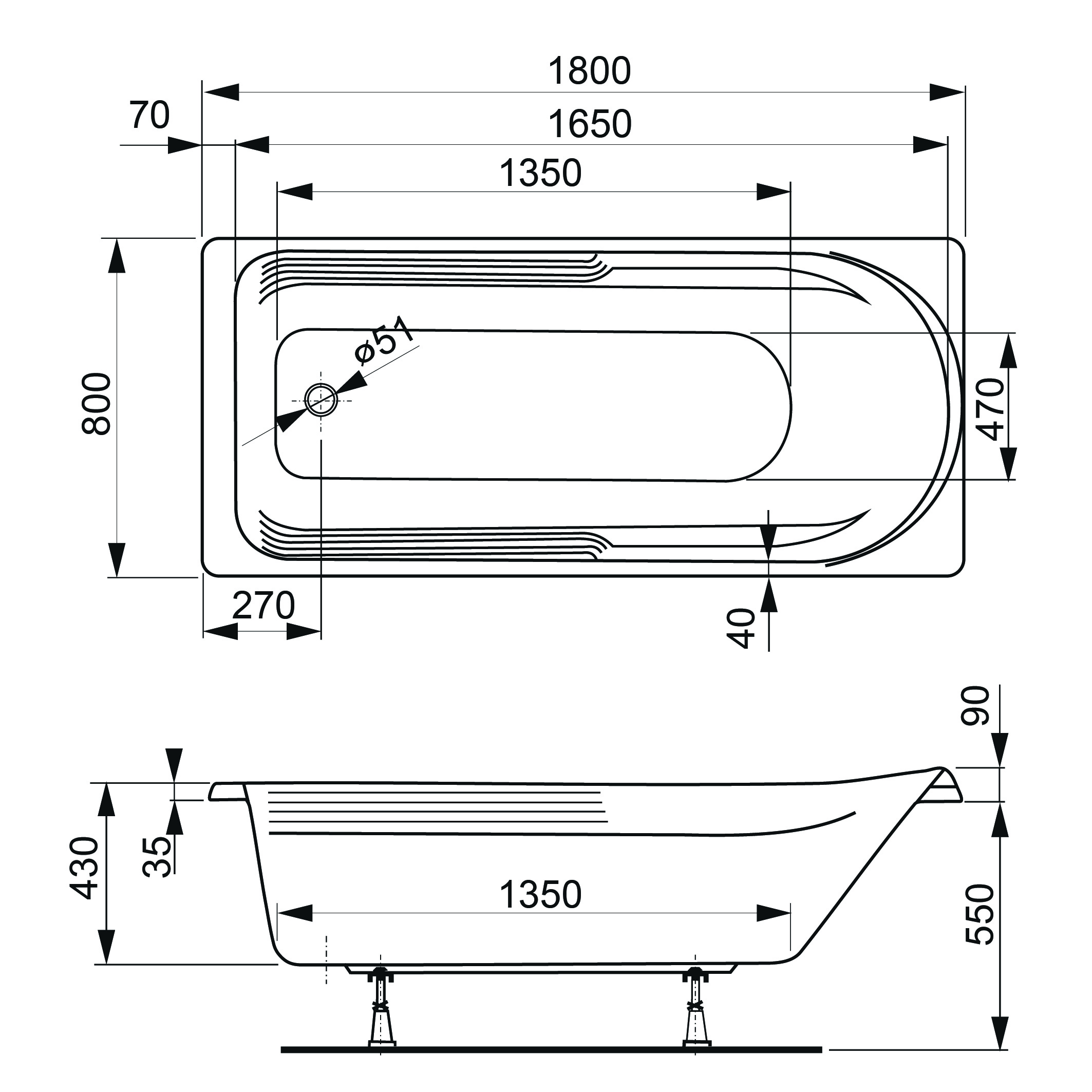 Акриловая ванна VAGNERPLAST Hera VPBA180HER2X-04 180х80