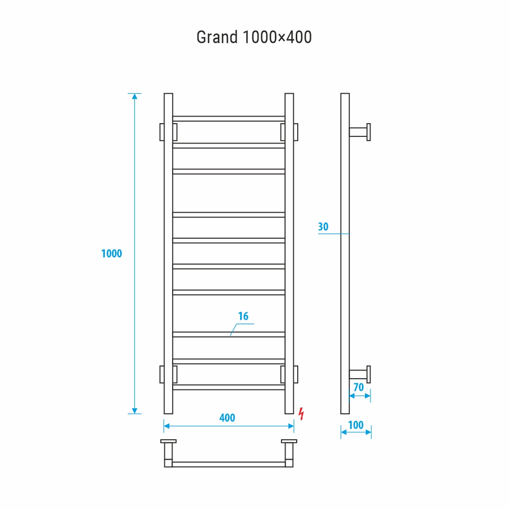 Электрический полотенцесушитель Energy Grand P 1000x400 RAL 9005 (черный матовый)