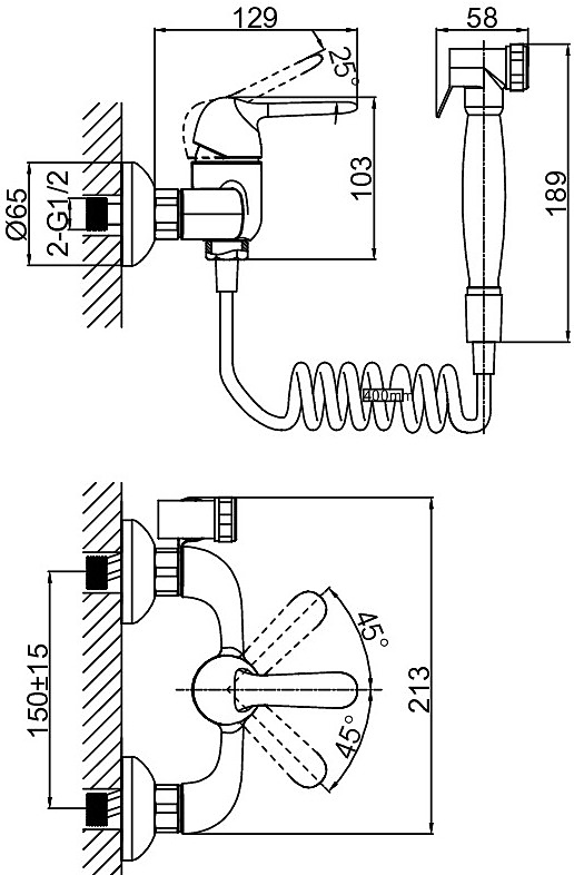 Смеситель для биде с гигиеническим душем D&K Rhein Ambrosius DA1344501 хром