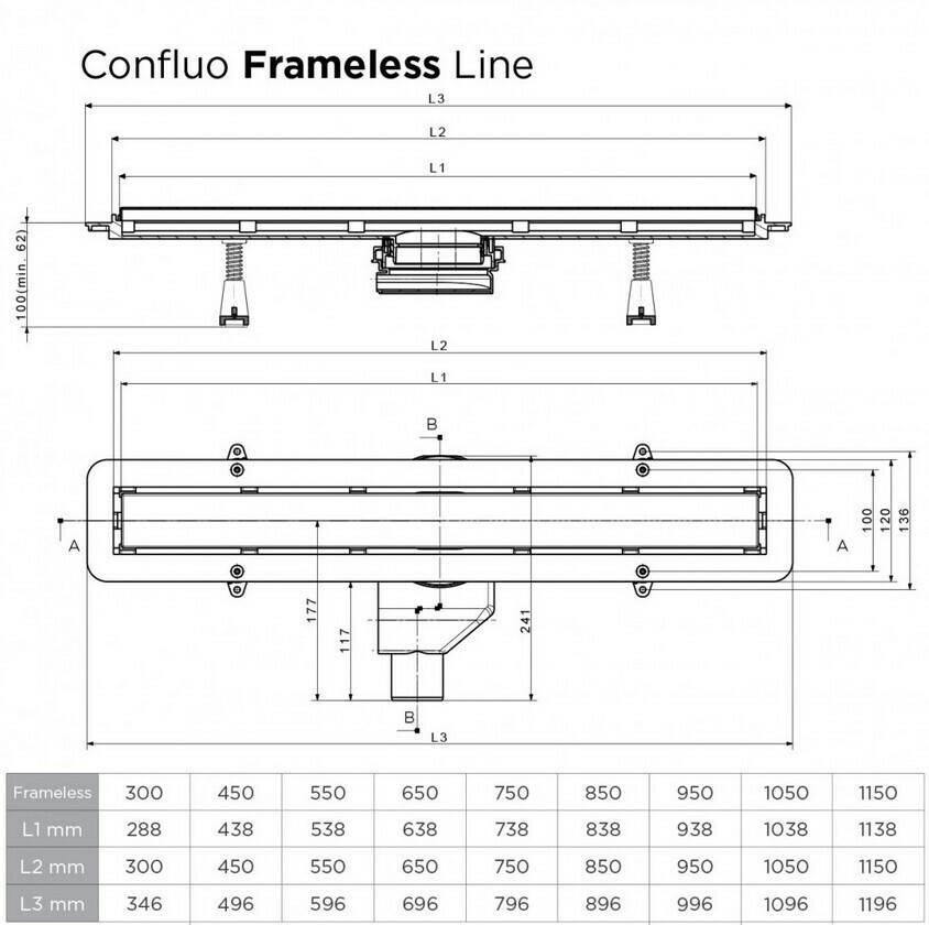 Душевой лоток Pestan Confluo Frameless Line 550