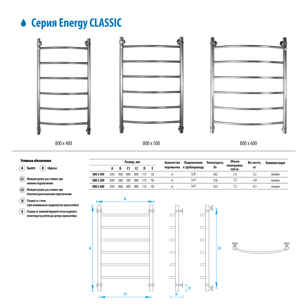 Полотенцесушитель Energy Classic 800*500