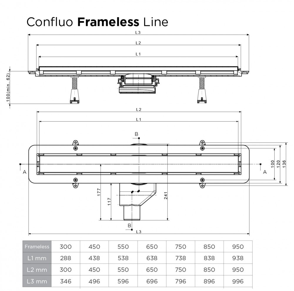 Душевой лоток Pestan Confluo Frameless Line gold 550
