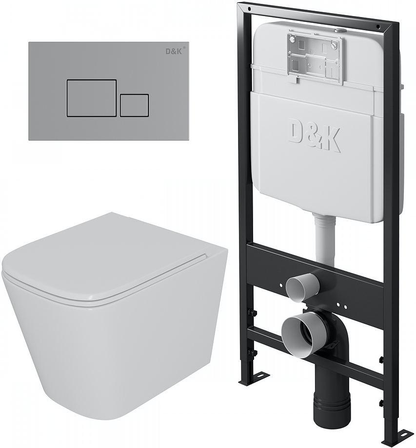 Унитаз подвесной с инсталляцией, сиденьем и клавишей смыва D&K Quadro DS1511606
