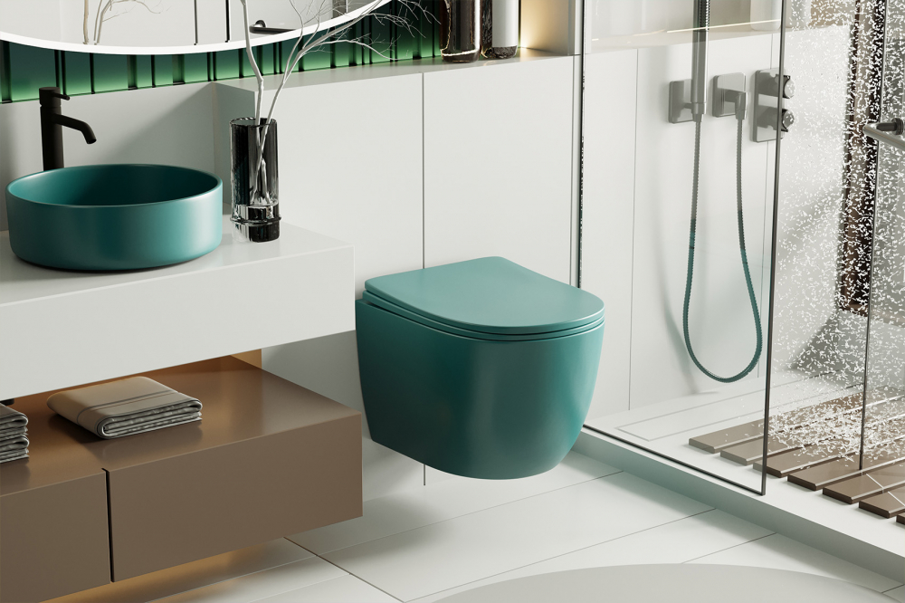 Унитаз Abber Bequem AC1101MBG подвесной темно-зеленый матовый, безободковый