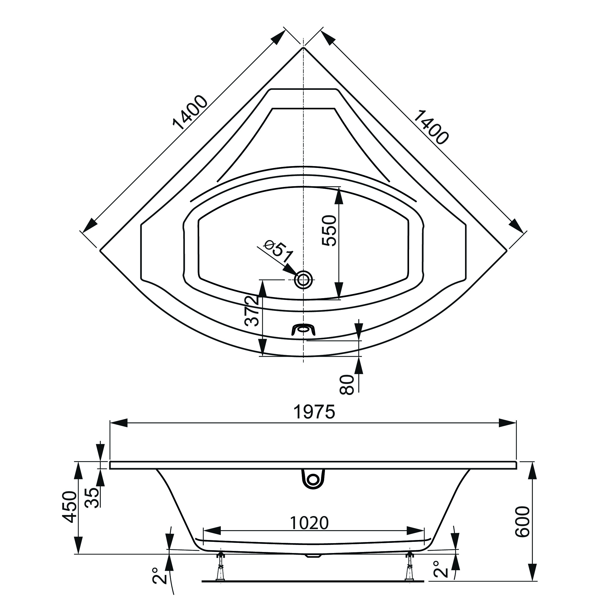 Акриловая ванна VAGNERPLAST Veronela VPBA140VEA3X-04 140х140