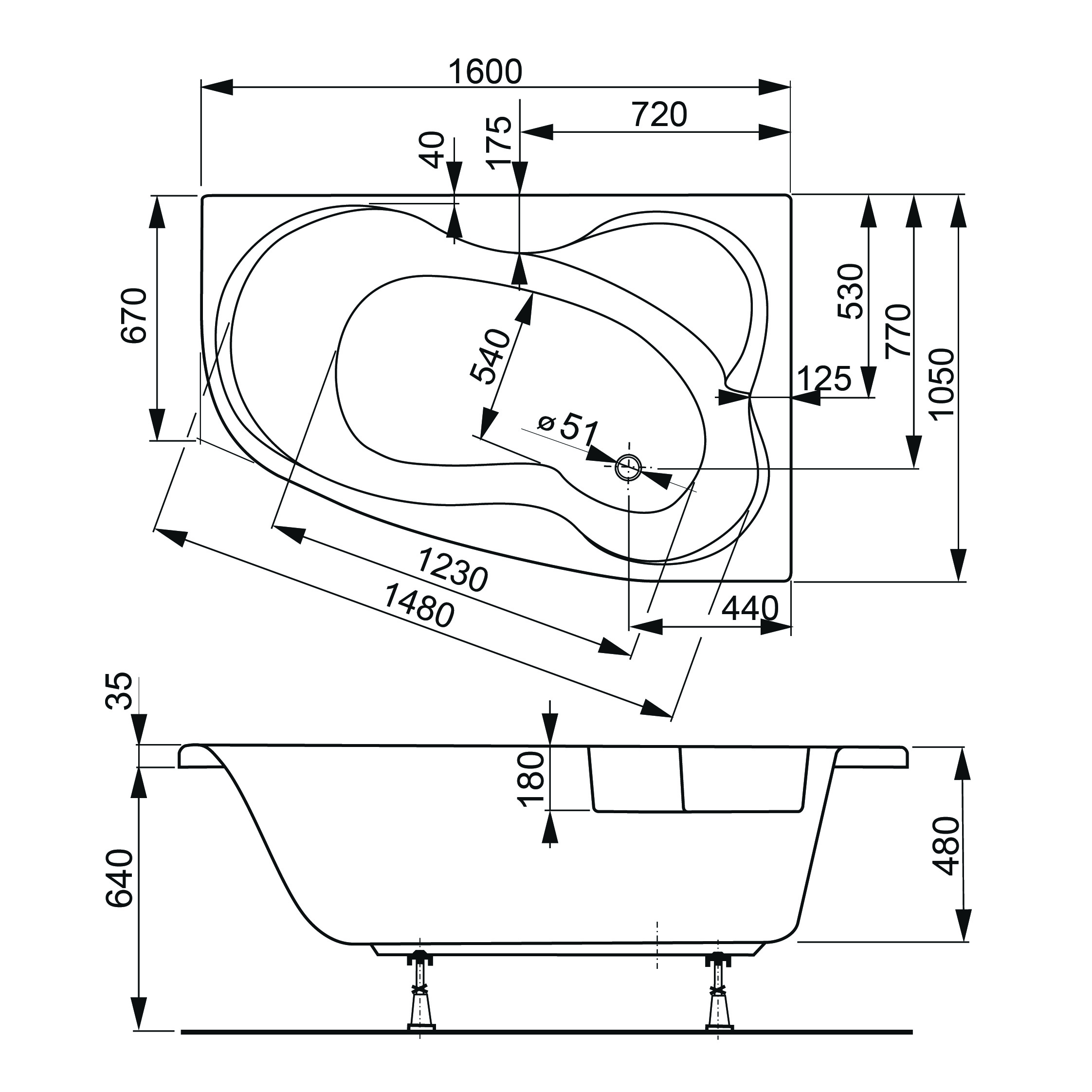 Акриловая ванна VAGNERPLAST Melite VPBA163MEL3PX-04 160x105 Right