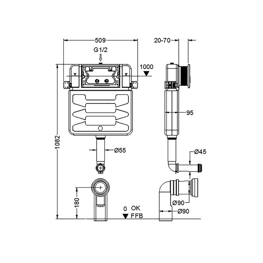 Бачок скрытого монтажа Aquatek INS-0000019 для унитазов, с отводом