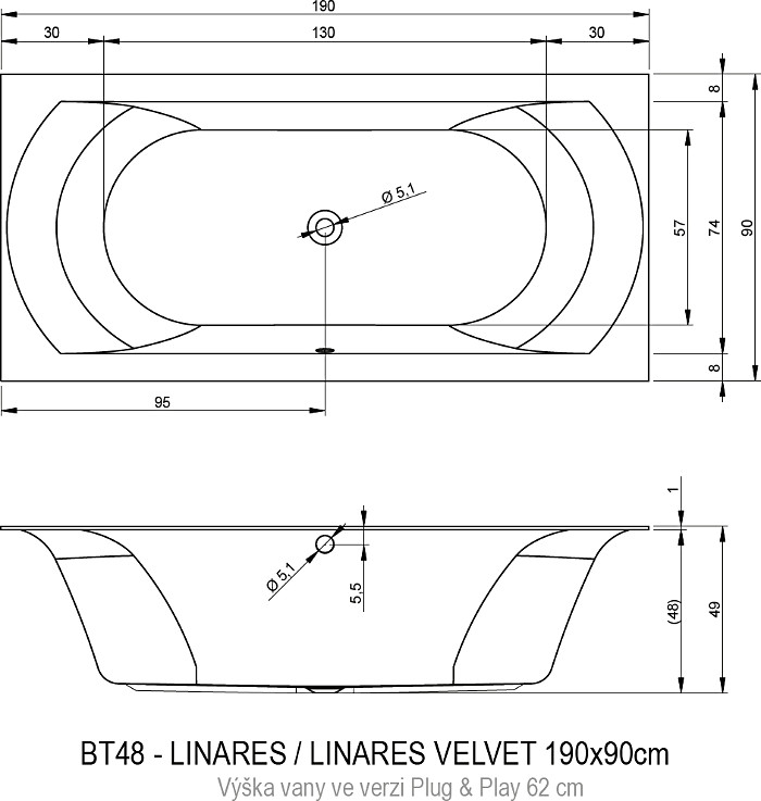 Акриловая ванна RIHO Linares Plug & Play L 190х90