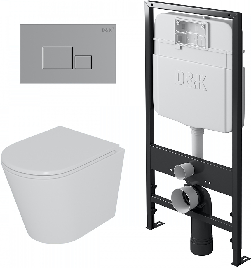 Унитаз подвесной с инсталляцией, сиденьем и клавишей смыва D&K DS1021606