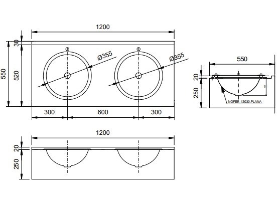 Раковина коллективная Nofer 13081.2.S