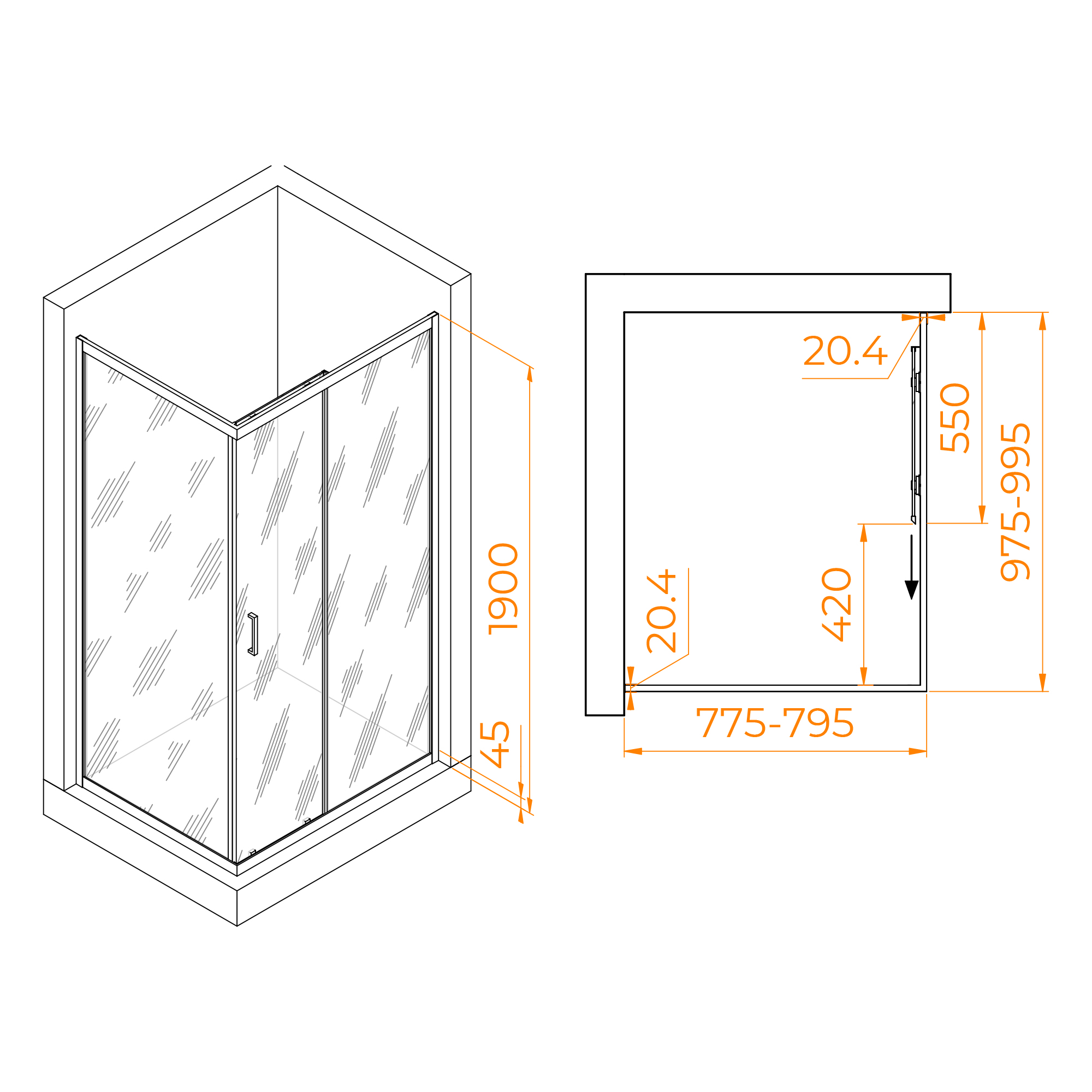 Душевой уголок RGW PA-245B 80х100