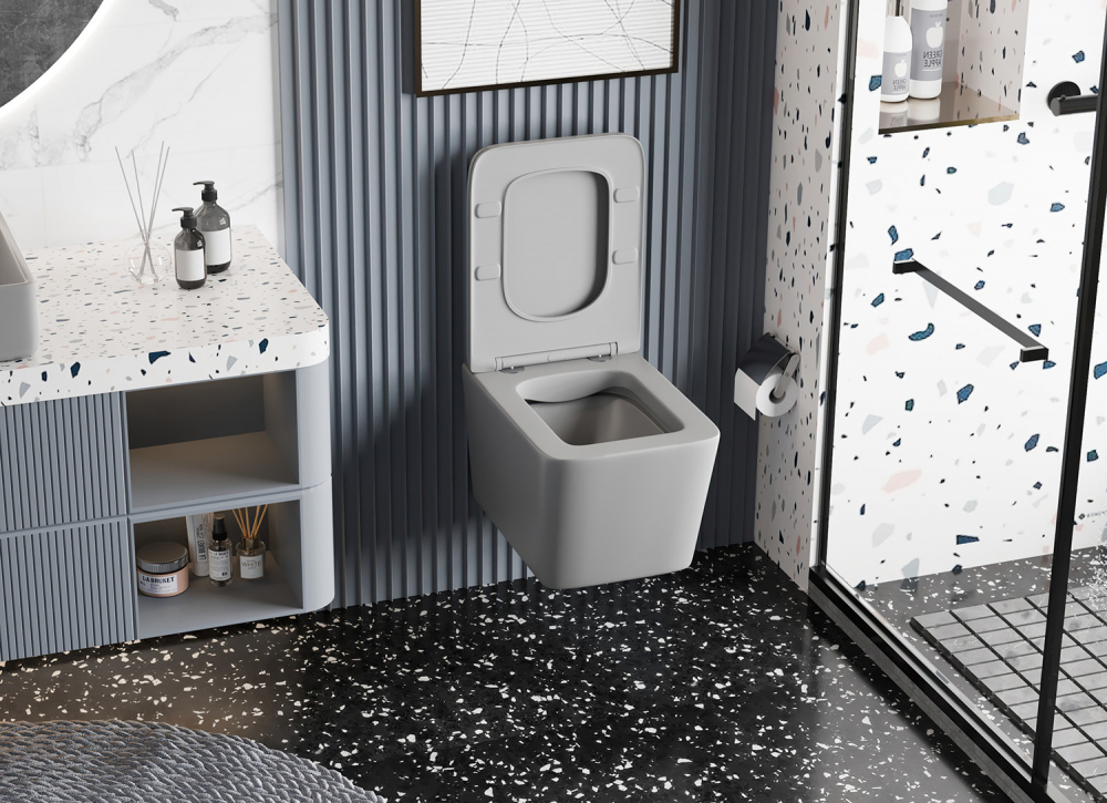 Унитаз Abber Rechteck AC1201MG подвесной серый матовый, безободковый