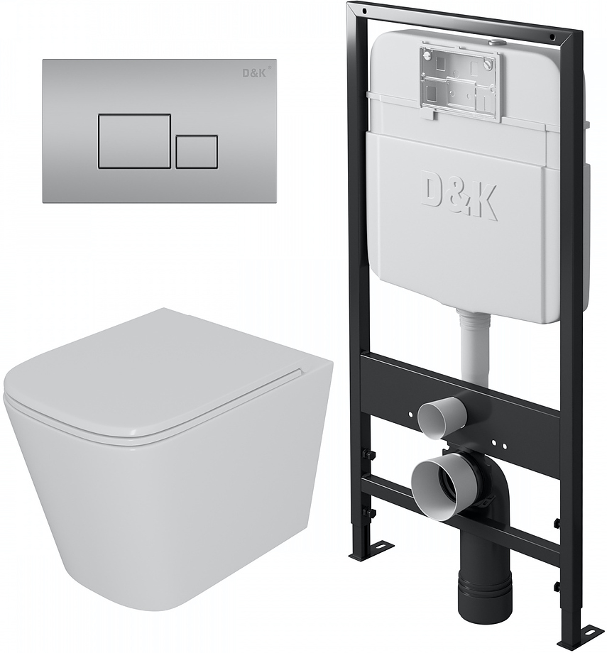 Унитаз подвесной с инсталляцией, сиденьем и клавишей смыва D&K Quadro DS1511604