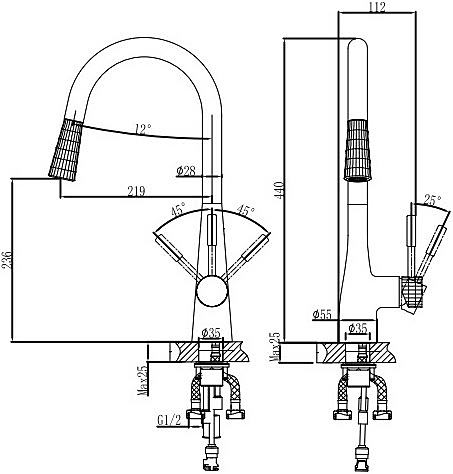 Смеситель для кухни D&K Rhein Schiller DA1462517A с выдвижной лейкой, золото, черный