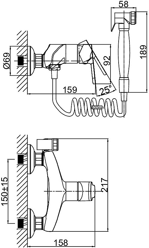 Смеситель для биде с гигиеническим душем D&K Rhein Marx DA1394541 хром