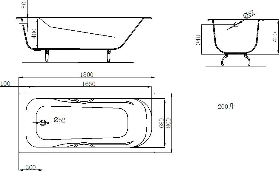 Чугунная ванна Castalia Venera 180x80x42 с ручками