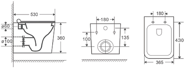 Унитаз подвесной D&K Quadro DT1516016 безободковый, белый
