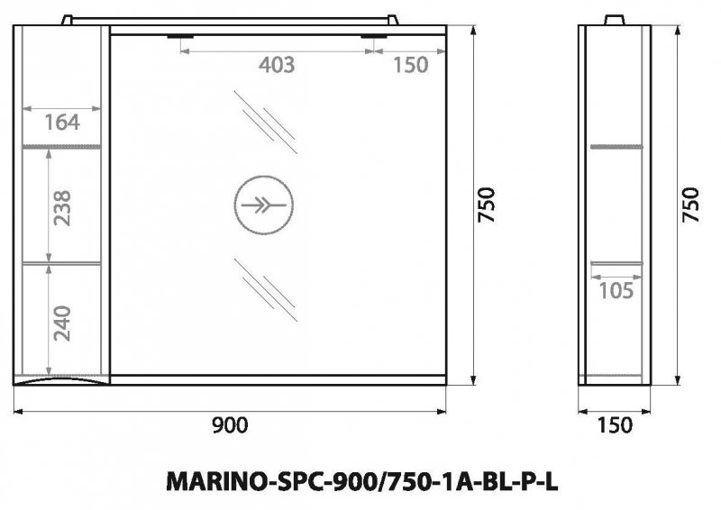 Зеркальный шкаф BelBagno Marino 90 см L, Bianco Lucido