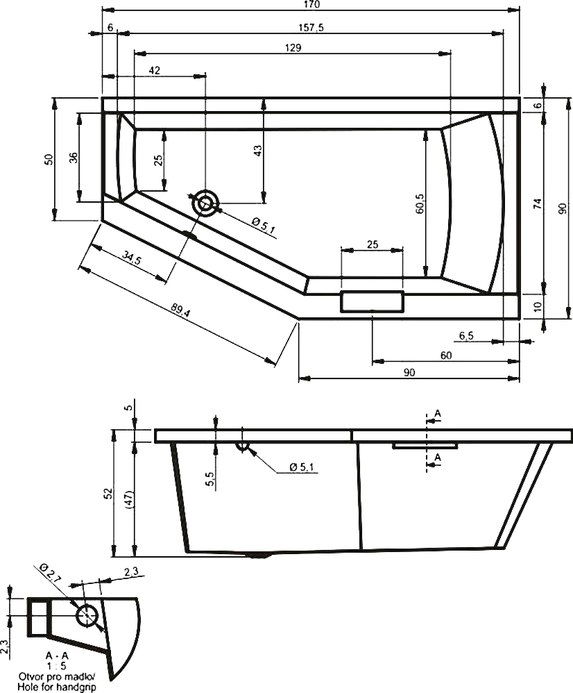 Акриловая ванна RIHO Geta 170х90 L