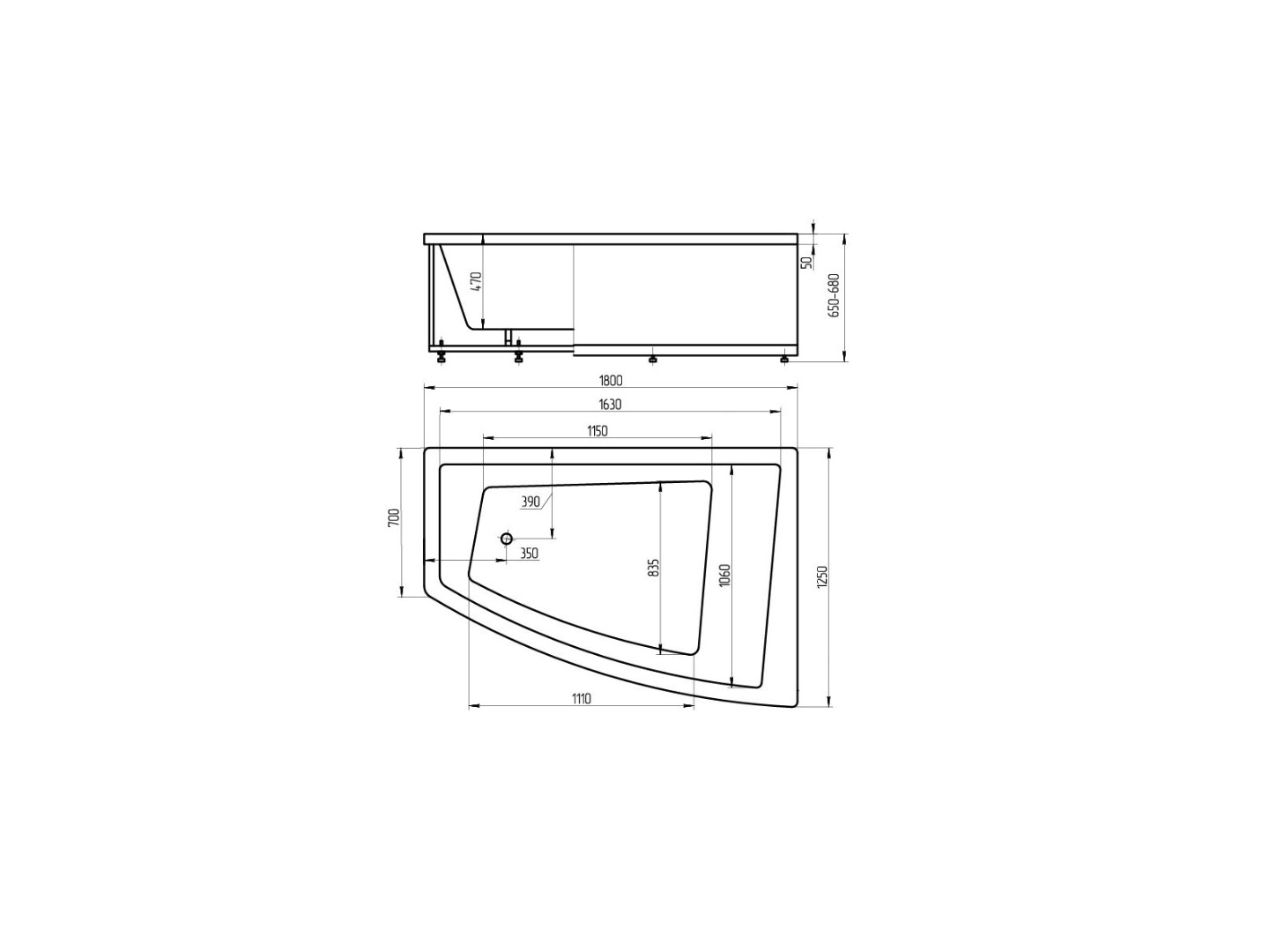 Акриловая ванна Aquatek Оракул ORK180-0000009 180х125 см, правая, с фронтальным экраном