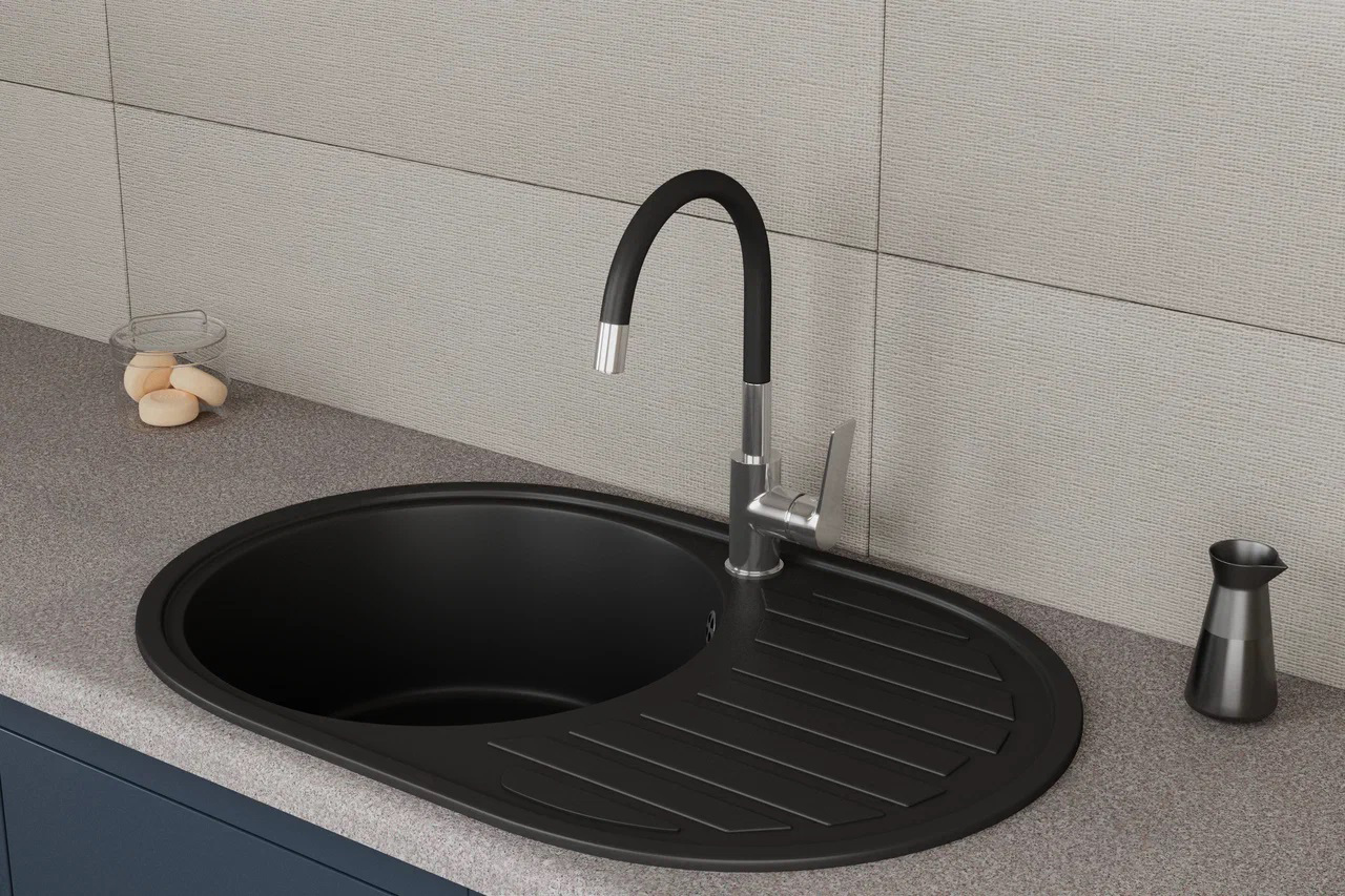 Смеситель для кухни с гибким изливом Rush Siple SI7335-60Black Черный