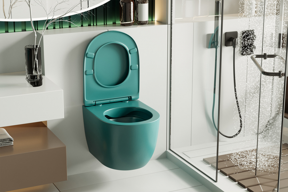 Унитаз Abber Bequem AC1101MBG подвесной темно-зеленый матовый, безободковый