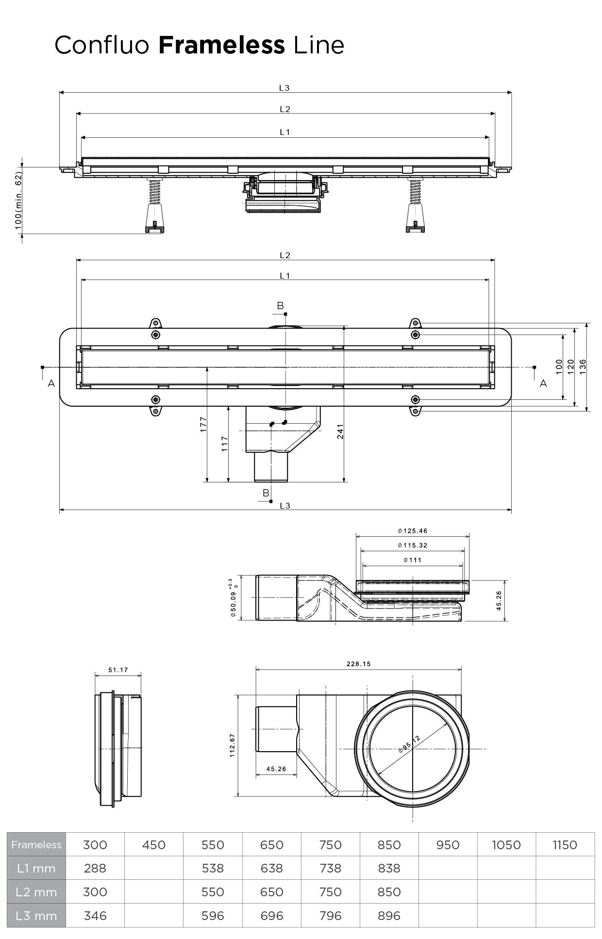 Frameless line 300 линейный трап PESTAN
