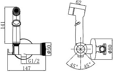 Смеситель встраиваемый для биде с гигиеническим душем D&K Bayern Alfeld DA1484541 хром