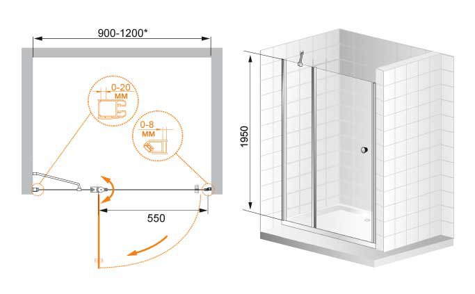 Душевая дверь Cezares ELENA-W-B-12-100-C-Cr